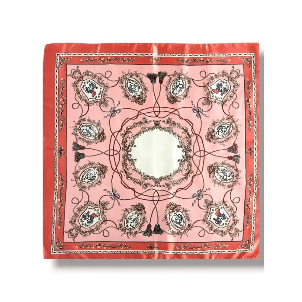 Pink Equestrian Novelty Print Square Scarf Satiny Romantic Horse Girl Accessory